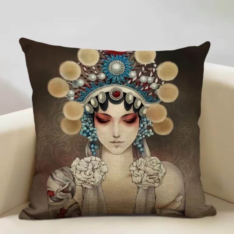 Housse de Coussin Décorative Carrée Portrait de Femme Japonaise 10