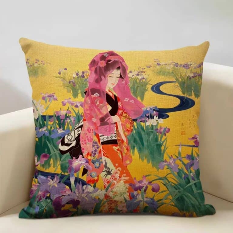 Housse de Coussin Décorative Carrée Portrait de Femme Japonaise 16