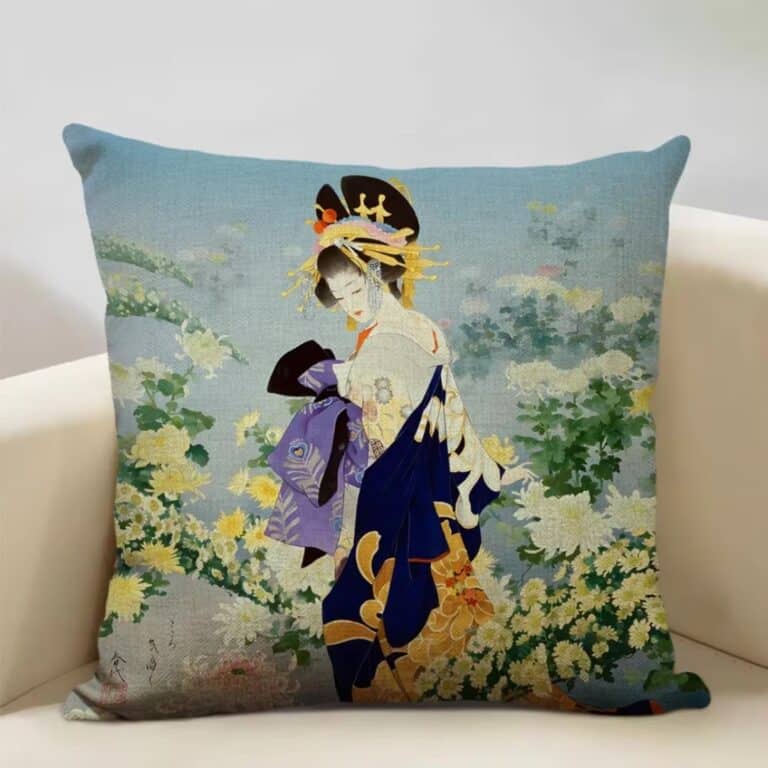 Housse de Coussin Décorative Carrée Portrait de Femme Japonaise 17