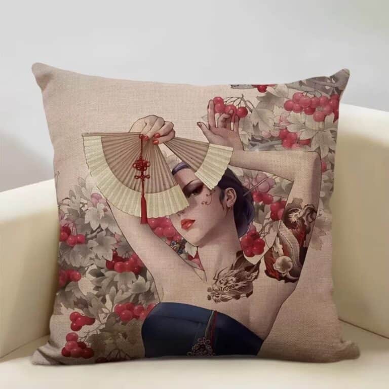 Housse de Coussin Décorative Carrée Portrait de Femme Japonaise 20