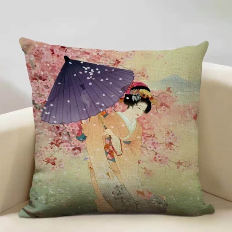 Housse de Coussin Décorative Carrée Portrait de Femme Japonaise 22