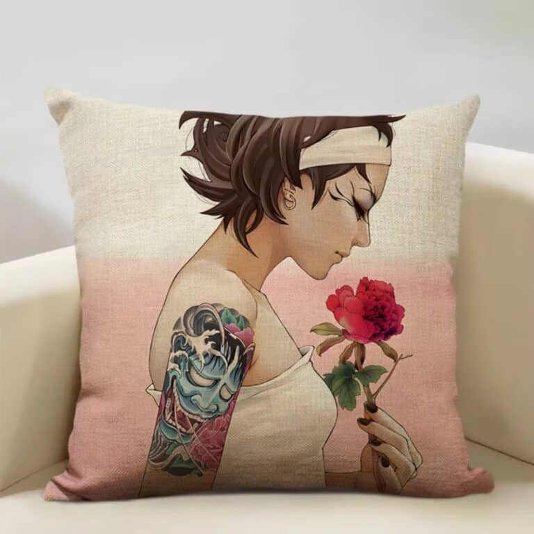 Housse de Coussin Décorative Carrée Portrait de Femme Japonaise 8