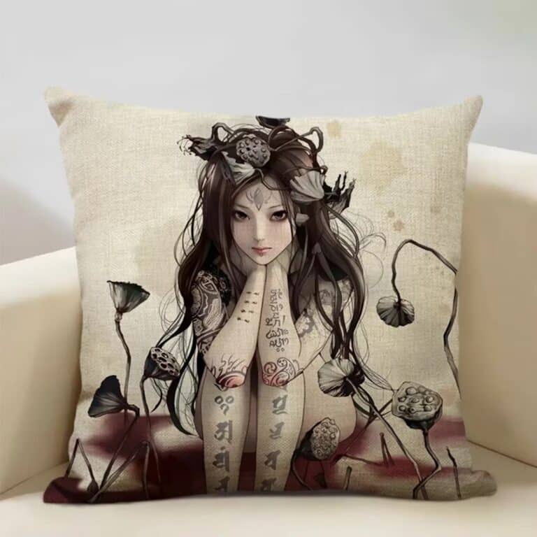 Housse de Coussin Décorative Carrée Portrait de Femme Japonaise. 2