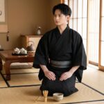 Kimono-Yukata-Homme-Noir-en-Coton-y-Fines-Rayures-avec-Ceinture-picture-4187