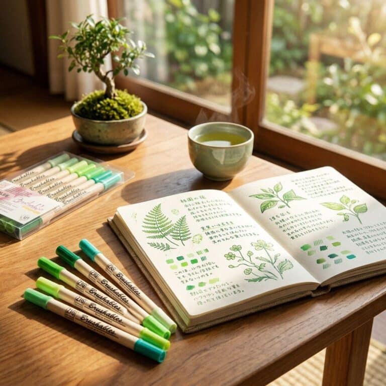 Lot-de-4-Marqueurs-Pinceaux-Aquarelle-Double-Pointe-Kuretake-Verts-picture-2150