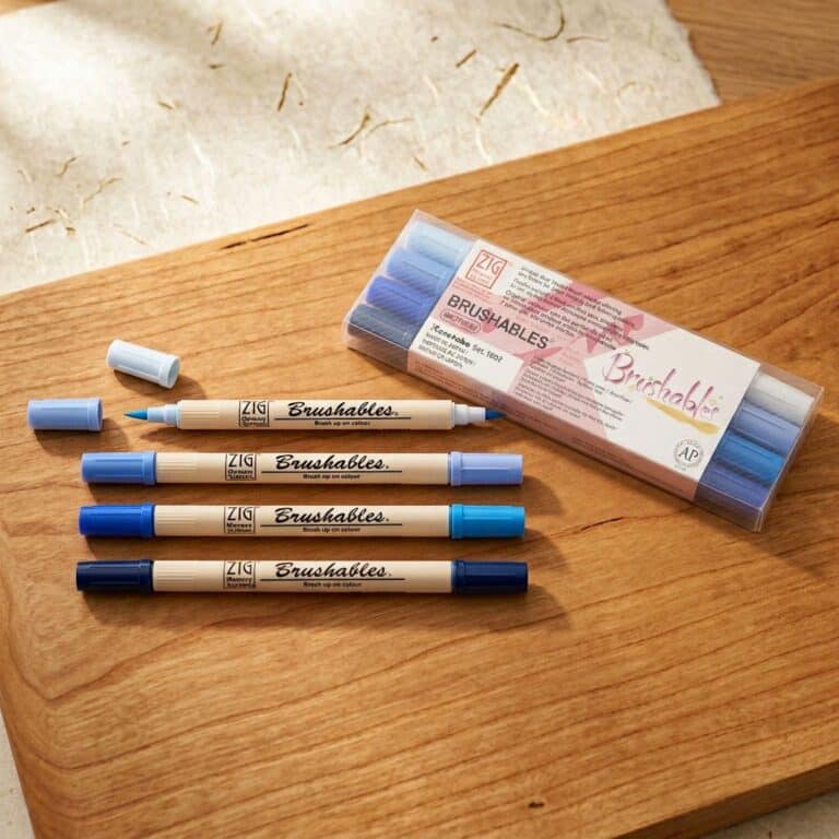 Lot-de-4-Stylos-Pinceaux-Aquarelle-Double-Pointe-Kuretake-Nuance-de-Bleue-picture-4458
