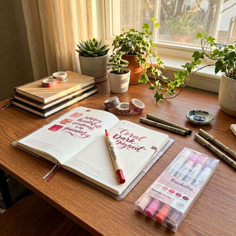 Lot-de-4-Stylos-Pinceaux-Aquarelle-Kuretake-Double-Pointe-Roses-et-Rouge-picture-2047