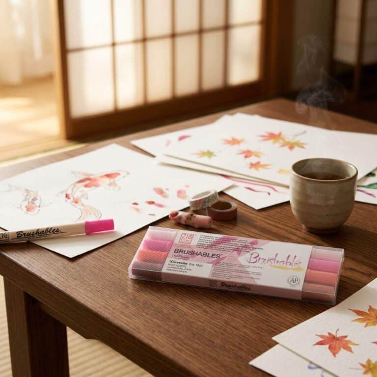 Lot-de-4-Stylos-Pinceaux-Aquarelle-Kuretake-Double-Pointe-Roses-et-Rouge-picture-6157