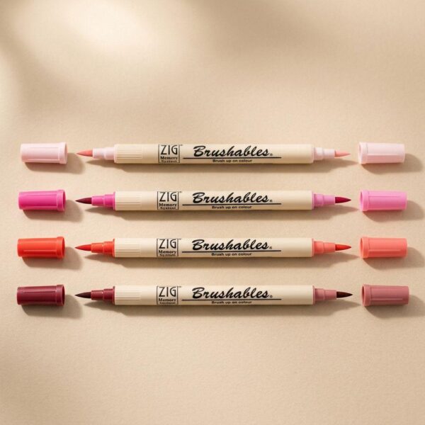 Lot de 4 stylos pinceaux aquarelle Kuretake double pointe roses et rouge