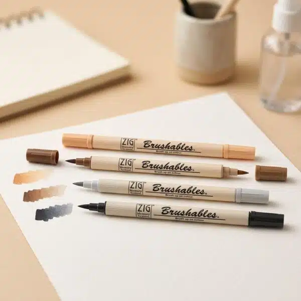 Marqueurs pinceaux aquarelle double pointe Kuretake noir, gris, ocre et brun