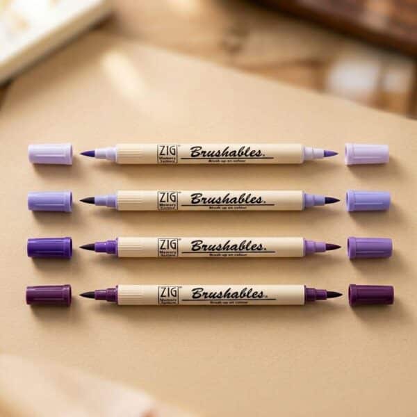 Set de 4 stylos pinceaux aquarelle violets Kuretake pour lettrage et création