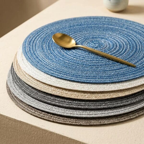 Set de 6 napperons ronds tissés style moderne minimaliste