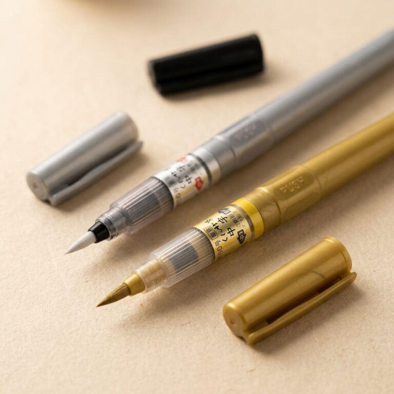 Stylo-Pinceau-Kuretake-pour-Calligraphie-et-Manga-Encre-Argent-ou-Dory-picture-6045