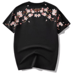 T-shirt Streetwear à col Rond en Coton avec Fleurs de Cerisier au Dos 1