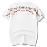 T-shirt Streetwear à col Rond en Coton avec Fleurs de Cerisier au Dos 2