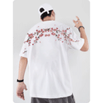 T-shirt Streetwear à col Rond en Coton avec Fleurs de Cerisier au Dos 4
