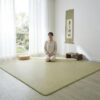 Tapis tatami pliable en fibres végétales vert clair, tissage serré