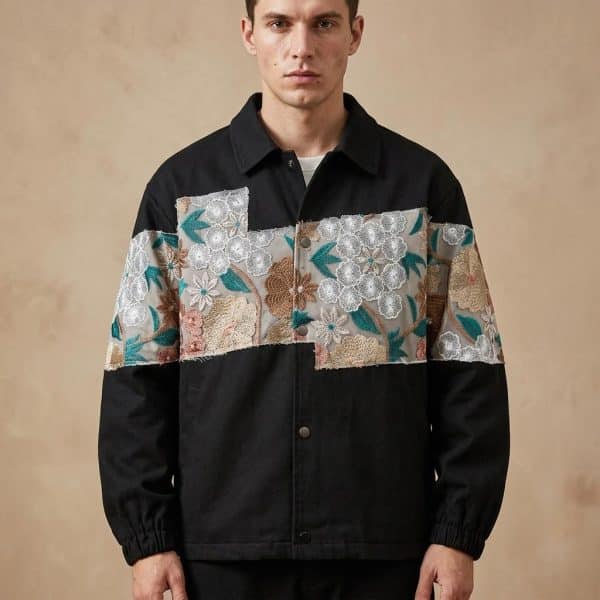 Blouson décontracté avec broderie florale en relief