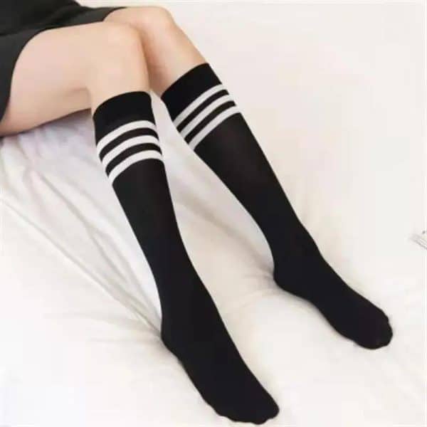 Chaussettes hautes style japonais à rayures avec trois bandes contrastantes