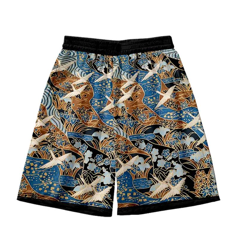 Kimono cardigan japonais streetwear à carpes koi et vagues avec son short