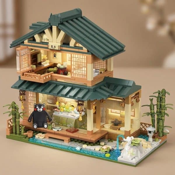 Maquette de maison Japonaise traditionnelle de style lego avec éclairage