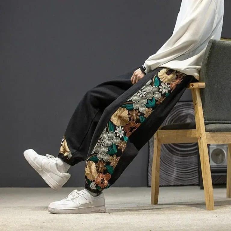 Pantalon-Bouffant-avec-Bande-Laterale-Ornee-de-Motifs-Floraux-Brodes-Asiatique-galerie-1039