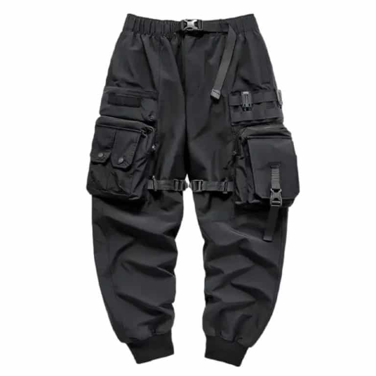 Pantalon-Cargo-Techwear-Noir-a-Multiples-Poches-et-Sangles-Tactiques-galerie-9413