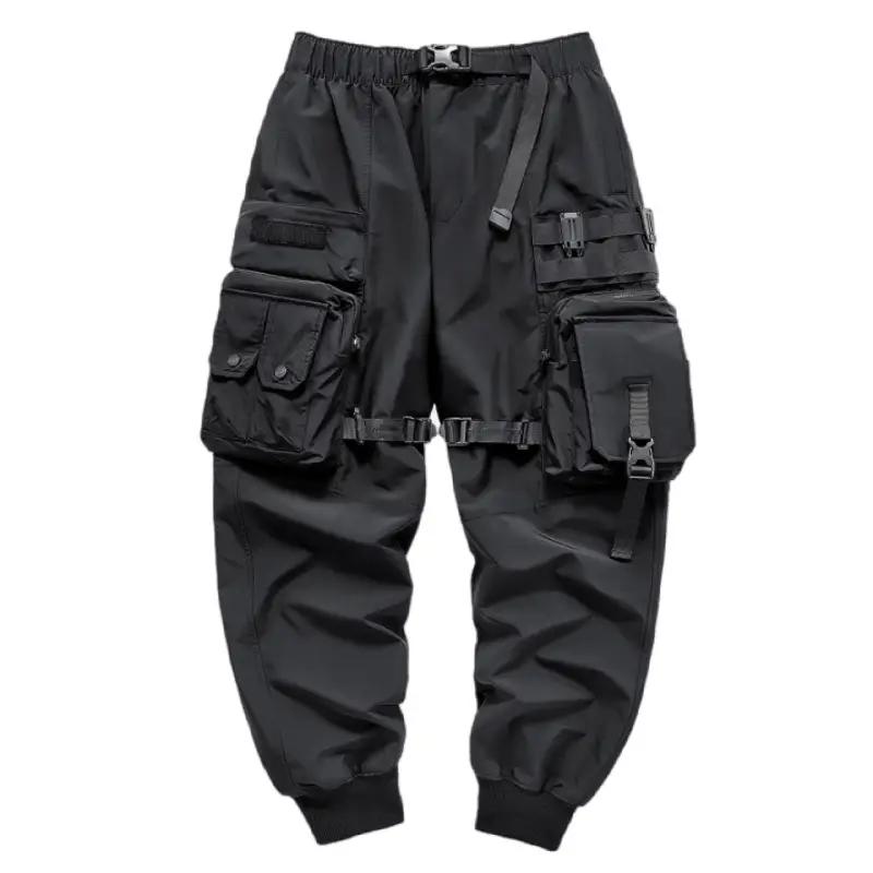 Pantalon cargo Techwear noir à multiples poches et sangles tactiques