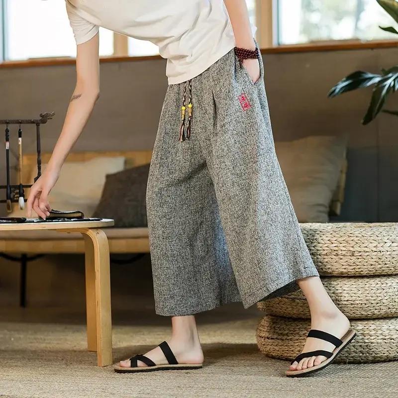 Pantalon large chiné style asiastique pour homme