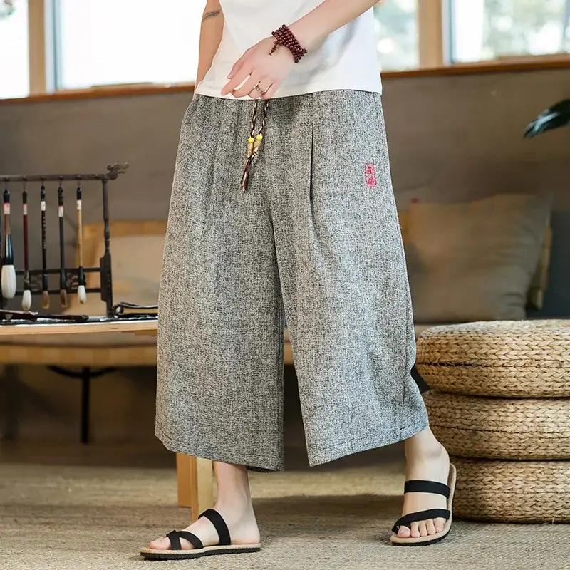 Pantalon large chiné style asiastique pour homme - Gris, XXXL