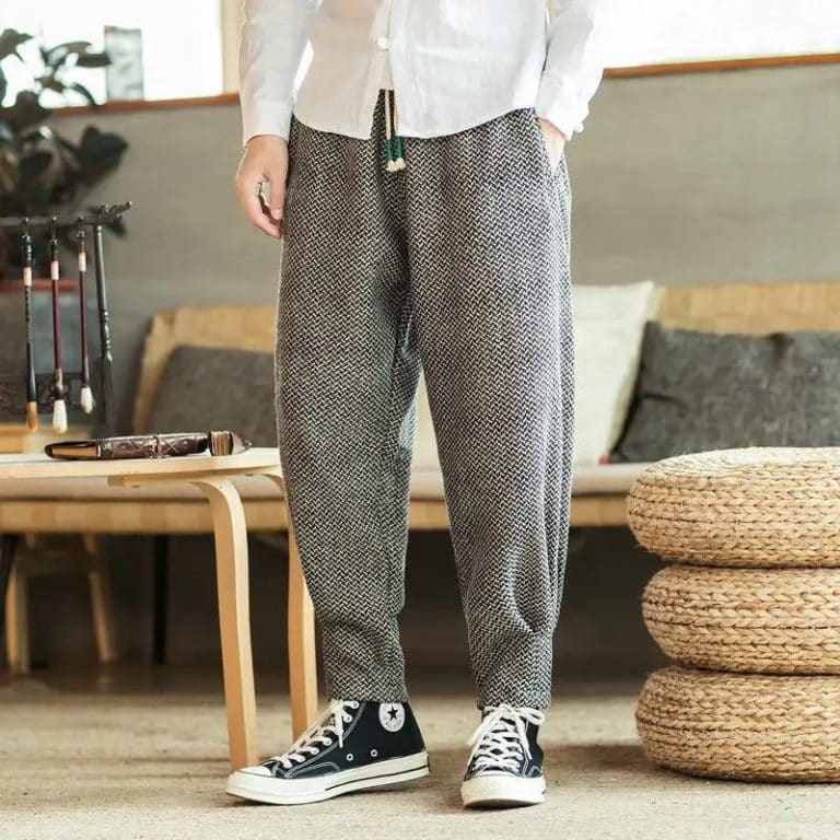 Pantalon-Sarouel-Fusele-en-Tissu-Chine-a-Motif-Chevrons-galerie-8849