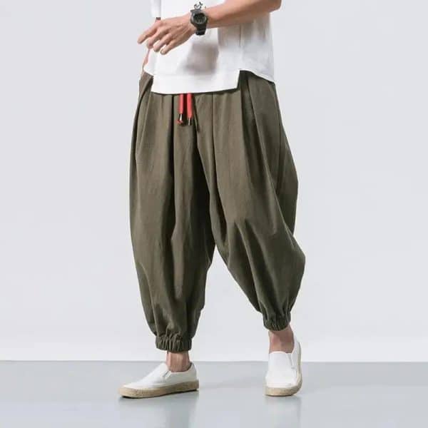 Pantalon sarouel de style japonais décontracté à taille élastique