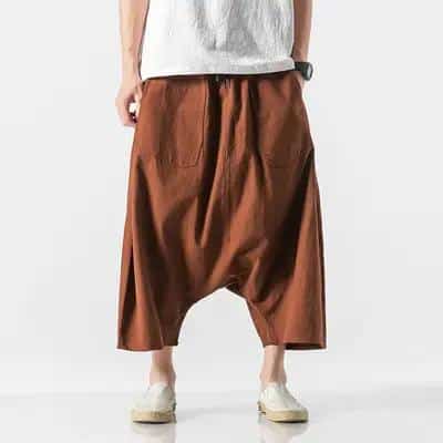 Pantalon sarouel de style japonais en coton et lin avec coupe ample