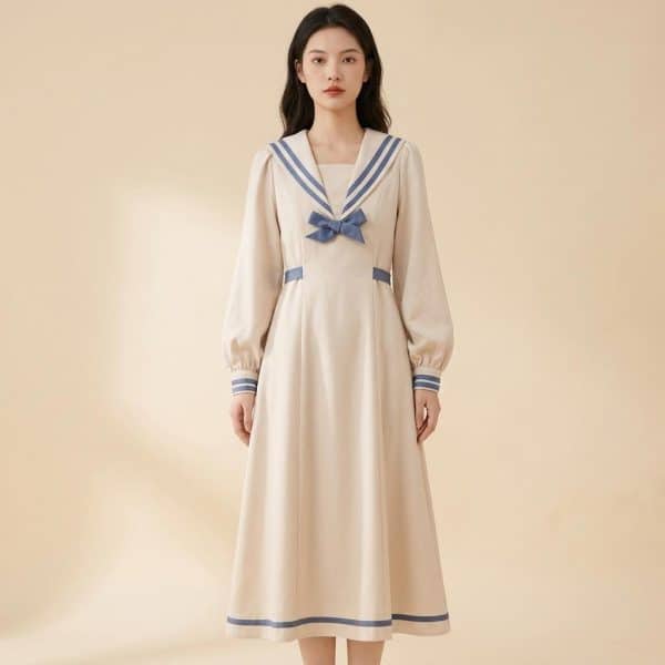 Robe japonaise style marin à col matelot avec nœud