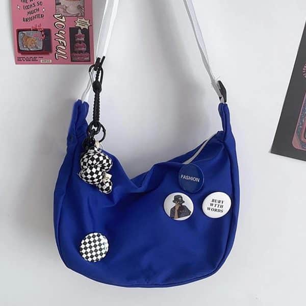 Sac à bandoulière décontracté japonais avec zip et badges