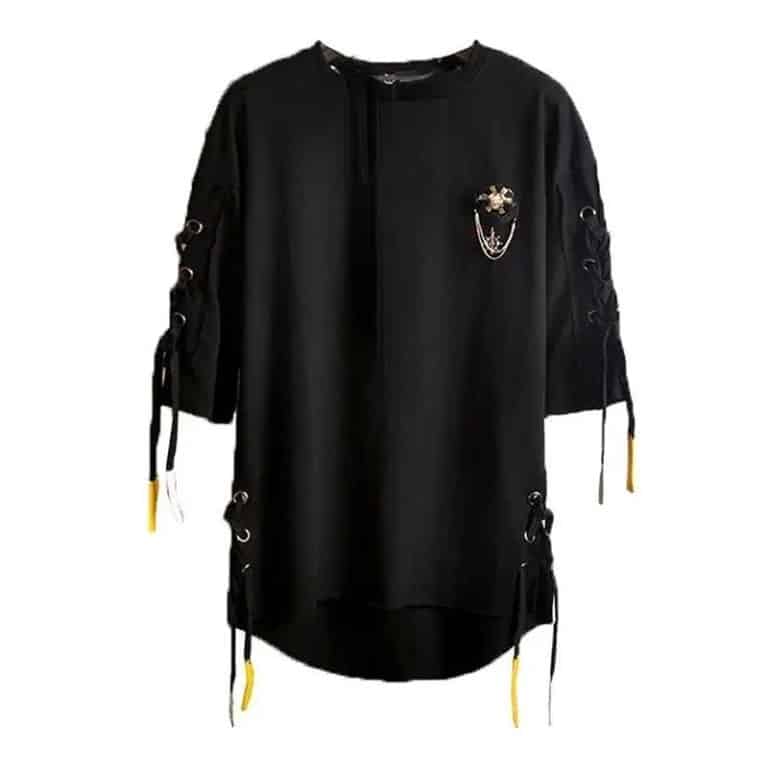 T-shirt-Decontracte-a-Coupe-Ample-avec-Lacage-Decoratif-galerie-5898