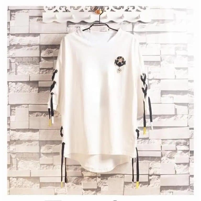 T-shirt-Decontracte-a-Coupe-Ample-avec-Lacage-Decoratif-galerie-6524