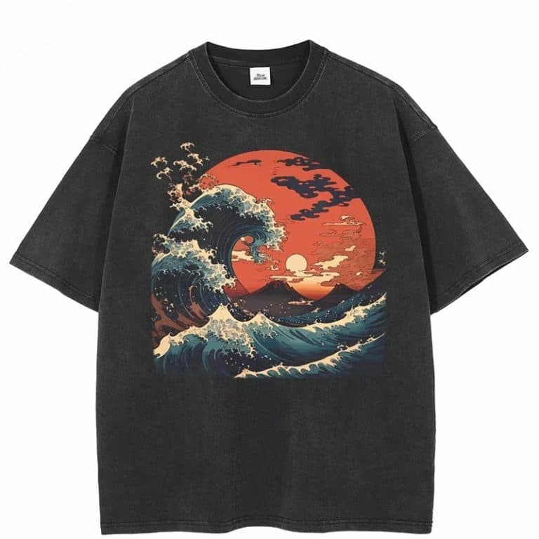 T-shirt-Loose-avec-Illustration-de-la-Vague-Hokusai-et-Soleil-Japonais-picture-95889-2