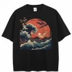 T-shirt-Loose-avec-Illustration-de-la-Vague-Hokusai-et-Soleil-Japonais-picture-95889-3