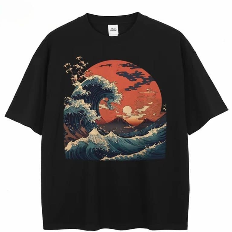 T-shirt-Loose-avec-Illustration-de-la-Vague-Hokusai-et-Soleil-Japonais-picture-95889-3