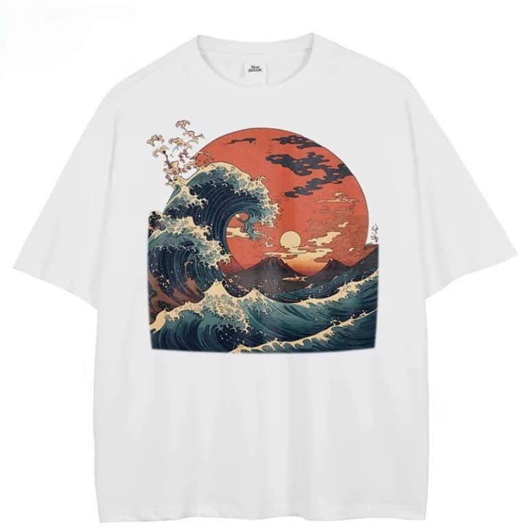 T-shirt-Loose-avec-Illustration-de-la-Vague-Hokusai-et-Soleil-Japonais-picture-95889-4