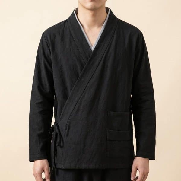 Veste Cardigan Kimono à Col Croisé et Poche Plaquée pour Homme