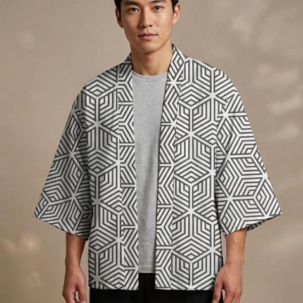 Veste haori japonaise à motif géométrique hexagonal