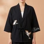 Veste-Kimono-a-Manches-Trois-quarts-avec-Broderies-de-Grues-Japonaises-picture-3799