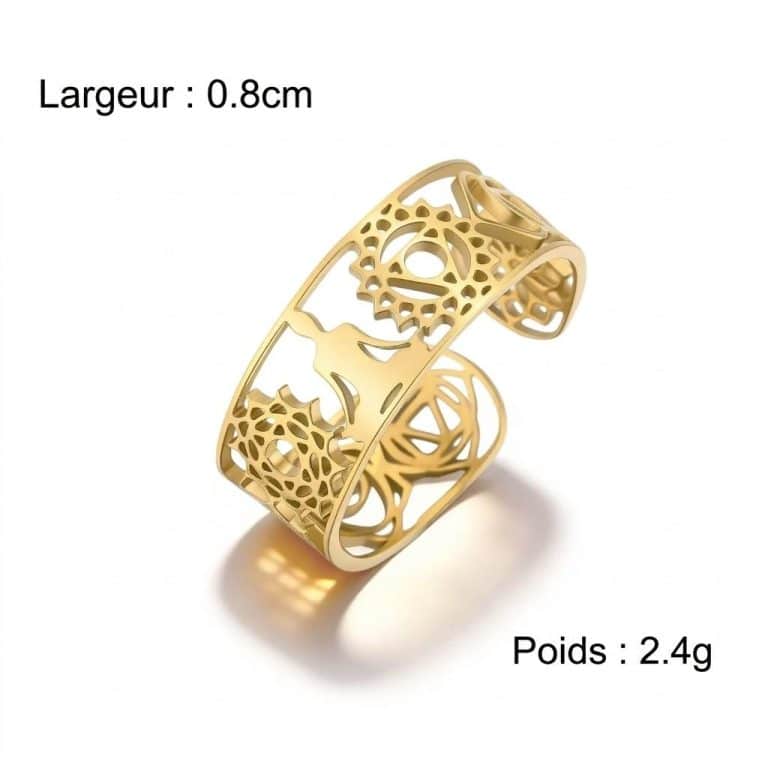 Bague 7 chakras ajustable avec motifs ajourés