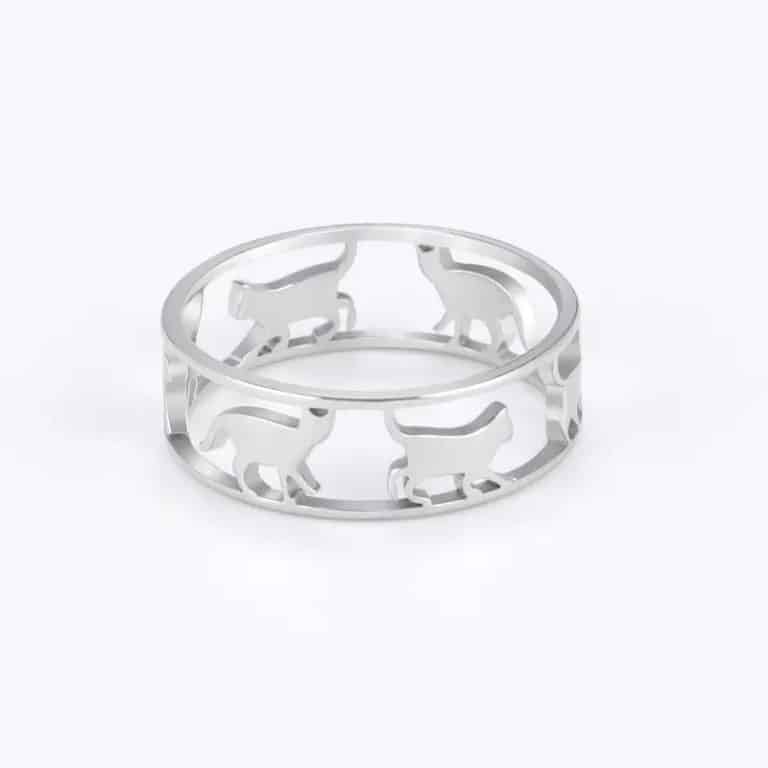 Bague de chat qui marchent ajourée en acier inoxydable