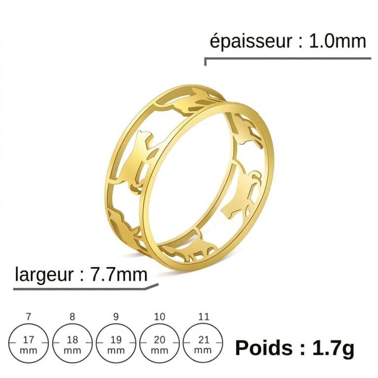 Bague de chat qui marchent ajourée en acier inoxydable - Or, 11