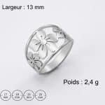 Bague de fleur large et ajourée en acier inoxydable - Argent, 11