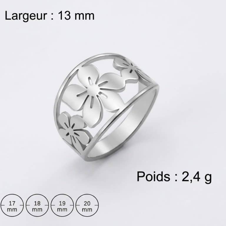 Bague de fleur large et ajourée en acier inoxydable - Argent, 11