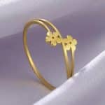 Bague de fleur en argent ajouré avec double anneau - Doré, 11